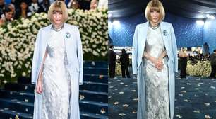 Anna Wintour usa visual claro e um vestido branco luxuoso, mas mancha na roupa chamou atenção
