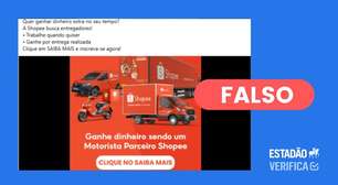 Shopee não pede dinheiro para cadastrar motoristas parceiros