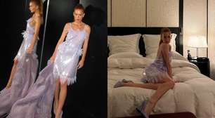 Na China, Marina Ruy Barbosa usa vestido roxo deslumbrante da Bottega Veneta de 27 mil