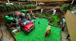 Com piscina de bolinhas enorme e brinquedos inéditos, parque dos dinossauros é sucesso em shopping de Curitiba