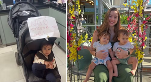 Mãe rebate críticas após aviso 'Não encoste nos bebês' em carrinho de gêmeos viralizar