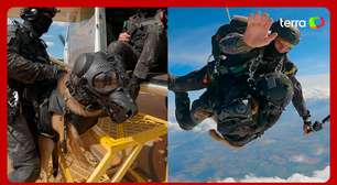 Cachorro da PM de SP se torna o primeiro cão policial a saltar de paraquedas no Brasil