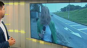 Rosto de repórter da Globo 'some' encoberto por seus cabelos durante ventania ao vivo