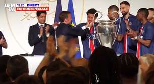 Pela TV, Macron cita Neymar e Raí em discurso com elogios a Marquinhos pelo triunfo do PSG