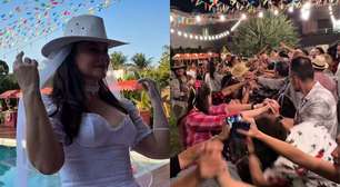 Paolla Oliveira inicia comemorações de festas juninas e mostra beijão em Diogo Nogueira