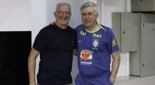 Dorival Júnior se encontra com Ancelotti durante treino da Seleção no CT do Corinthians