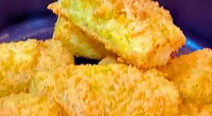 Mandioca cozida assada 2 ingredientes: crocante e cremosa
