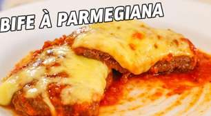 Bife à parmegiana perfeito, temperado na medida certa e sem ficar gorduroso