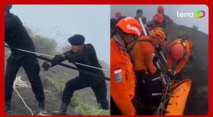 Vídeo mostra o momento em que corpo de brasileira é retirado de vulcão na Indonésia
