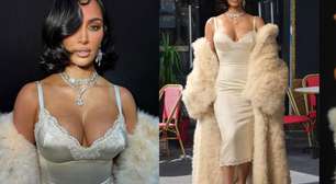 Kim Kardashian usa mais de 250 quilates de diamantes e look inspirado em Elizabeth Taylor na Semana de Moda de Paris