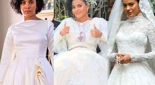 Quatro vestidos de noiva em menos de uma semana! Em 'Vale Tudo', Bella Campos vai usar vários modelos diferentes da peça; veja fotos