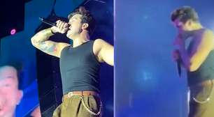 Luan Santana é alvo de críticas após tentar morder calcinha jogada por fã em show; veja vídeo