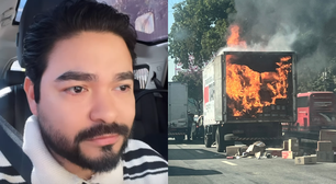 Yudi Tamashiro se desespera ao ver caminhão pegando fogo em São Paulo: 'Medo de explodir