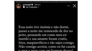 'Não consigo aceitar', Preta Gil entrou em sofrimento profundo após traição do ex-marido