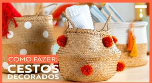 CESTOS DE PALHA DECORADOS