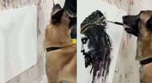 Cão com habilidades artísticas produz quadro de Jesus Cristo e viraliza