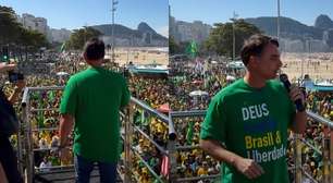 Durante manifestação, Flávio Bolsonaro relata visita ao pai: 'Sentado carregando a tornozeleira'