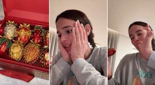 Rica! Bruna Marquezine se encanta com morango do amor de R$ 2,1 mil