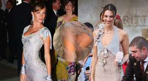 Há 22 anos, Gisele Bündchen brilhava com look vintage Dolce &amp; Gabanna no Met Gala; duas décadas depois, ele foi destruído pela atual de seu ex