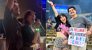 Brasileiros pedem para Jonas Brothers fazerem 'chá revelação' em show em Nova York; veja vídeo
