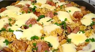 Arroz cremoso com linguiça, receita rustica, simples e saborosa!