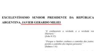 Em pedido de asilo na Argentina, Bolsonaro escreveu o nome de Milei errado