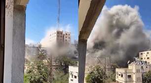 Vídeo flagra momento que Israel bombardeia e derruba arranha-céu residencial em Gaza