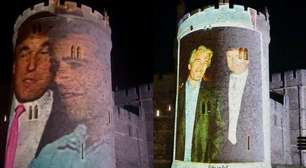 Ativistas projetam fotos de Trump e Epstein juntos no Castelo de Windsor em véspera de viagem