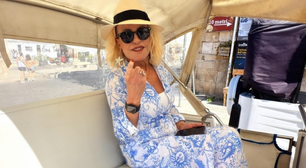 Ana Maria Braga acerta com 2 looks em azul e branco na Itália