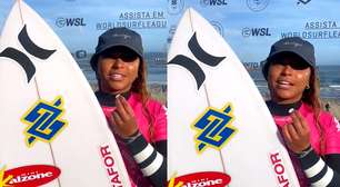 Tainá Hinckel brinca após vencer bateria na etapa da WSL em SC: 'Moro próxima, fico vendo a maré'