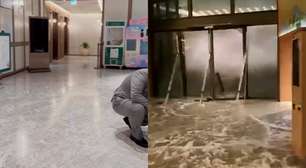 Onda gigante quebra portas e invade hotel durante supertufão Ragasa em Hong Kong