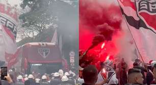 Veja momento em que ônibus do São Paulo chega ao Morumbis