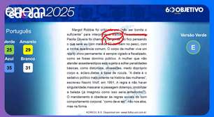 Enem 2025: Pergunta de Língua Portuguesa cita aparência de Margot Robbie e Paolla Oliveira