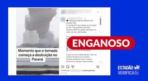 Vídeo não mostra tornado no Paraná; imagens são de 2016 e foram alteradas digitalmente