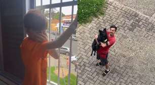 Menino internado recebe visita surpresa de sua cadela em frente a hospital