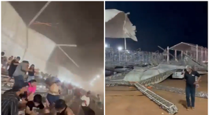 Ventos fortes derrubam cobertura de arquibancada durante treino da Stock Car em MT; assista