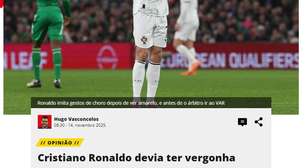 Jornal português detona Cristiano Ronaldo após expulsão: "Devia ter vergonha"