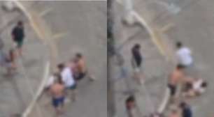 Jovem é espancado no meio da rua por bando no litoral de SP