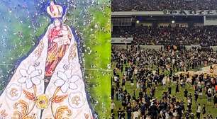 Imagem de Nossa Senhora do Nazaré, padroeira do Remo, é estendida em campo após retorno à Série A