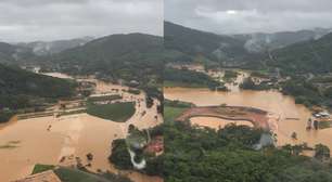 Imagens aéreas mostram o estrago das chuvas em cidade do interior de SC