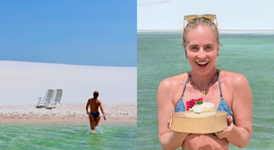Angélica celebra 52 anos com topless nos Lençóis Maranhenses