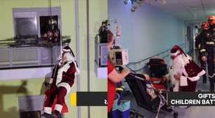 Na Grécia, bombeiros se vestiram de Papai Noel para alegrar crianças em hospital