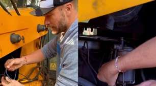 Rodrigo Hilbert conserta trator e provoca reações na web: 'Já chega'