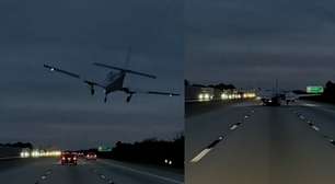 Avião faz pouso de emergência em cima de carro em rodovia nos EUA