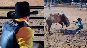 Peão desmaia em cima de touro, leva 'pisão' e fratura costela durante rodeio no interior de São Paulo