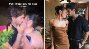Ana Castela fica com buquê durante casamento e Zé Felipe celebra: 'Caiu nas mãos certas'