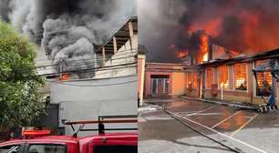 Incêndio de grandes proporções atinge galpão comercial na Zona Leste de SP