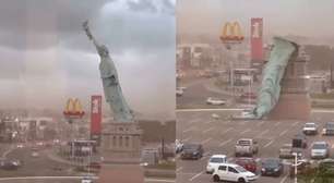 Vendaval derruba estátua da Havan no Rio Grande do Sul