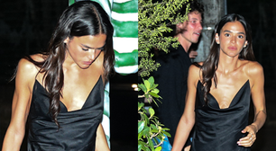Slip dress míni, sandália elegante e bolsa importada: o look preto de Bruna Marquezine em jantar com Shawn Mendes parece básico, mas é mais caro do que você pensa