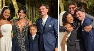 Ex-Tiazinha Suzana Alves e Flavio Saretta posam separados em casamento do filho